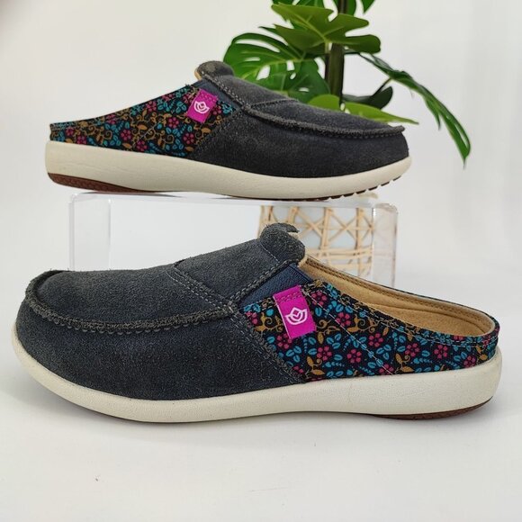 Spenco Women's Irongate Floral Gray Suede Flat Size 8D - Picture 1 of 8